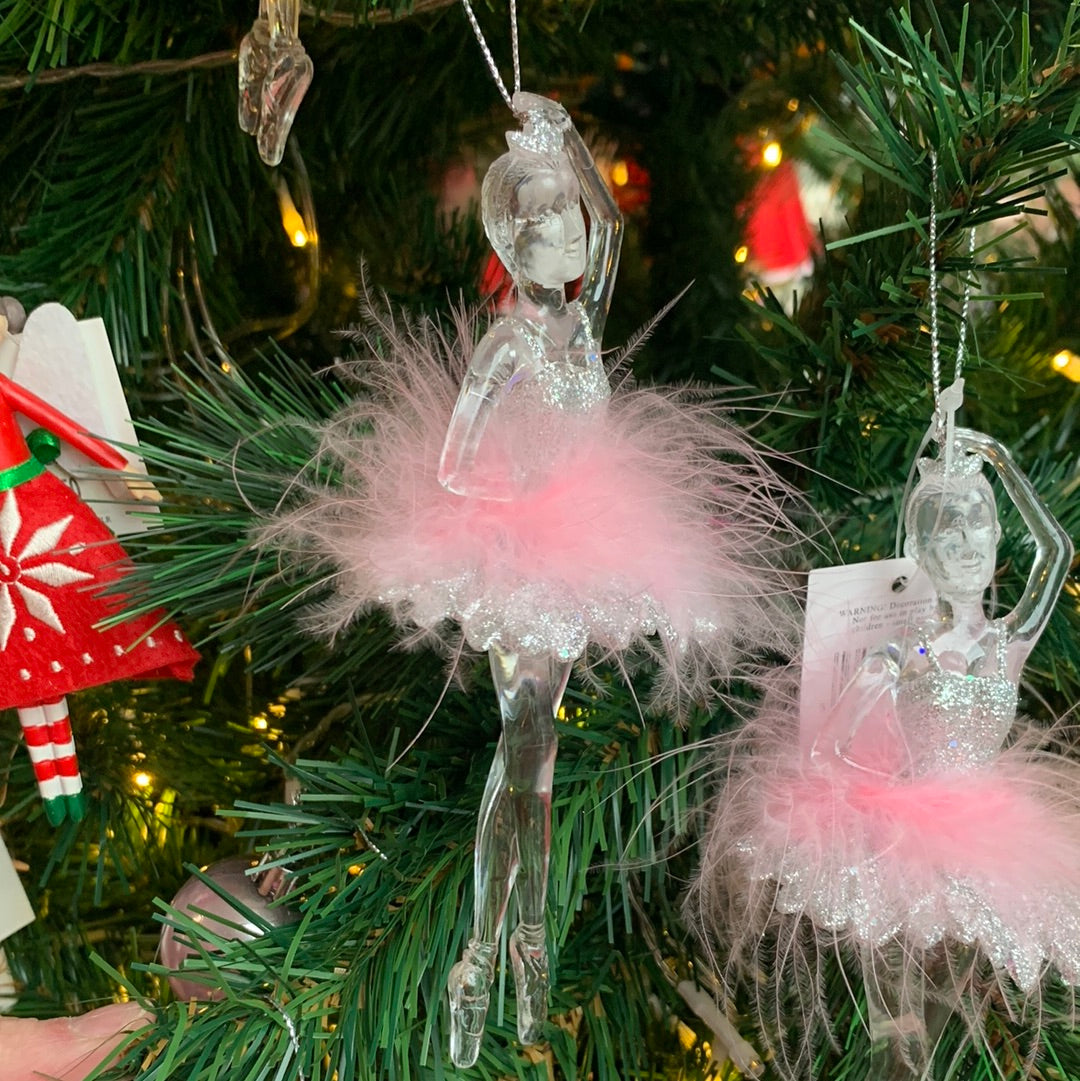 Gisela Graham Pink & White Feathered Ballerinas